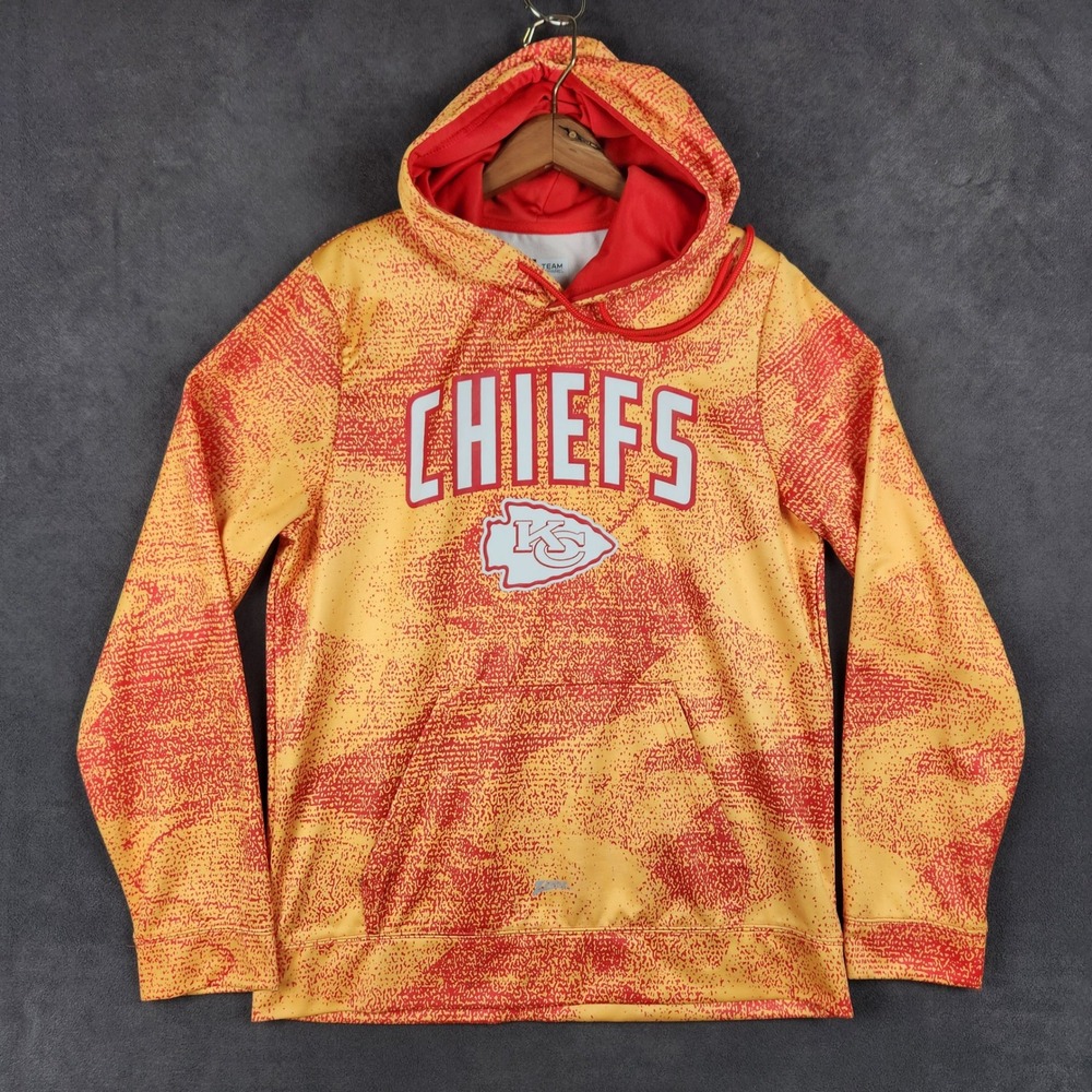 Kansas City Chiefs Zubaz NFL Hoodie Mens Medium Yellow Red Static Print Pullover